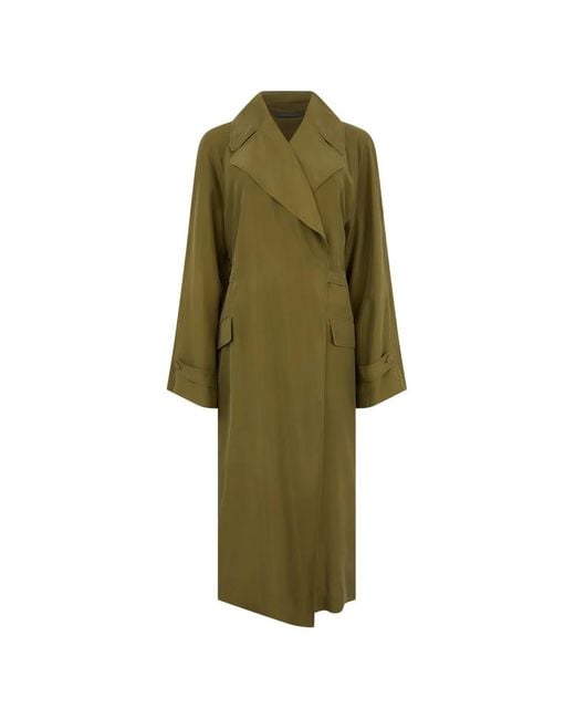 Alberta Ferretti Green Silk Wrap Trench Coat