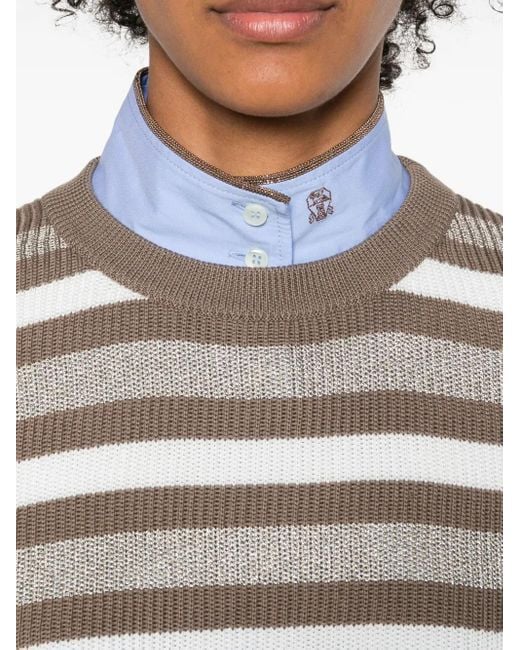 Maglione Girocollo A Righe di Brunello Cucinelli in Gray