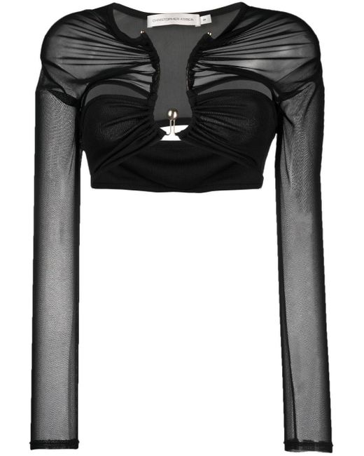 Christopher Esber Ruched Semi-sheer Top in Black | Lyst