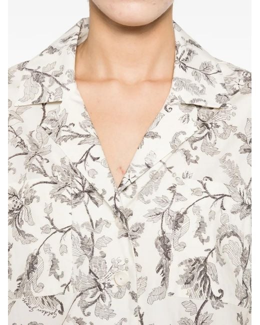 Golden Goose Deluxe Brand White Boxy Cotton Shirt With And Floral Print