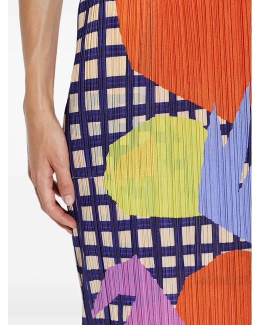 Pleats Please Issey Miyake White Pleated Graphic-Print Midi Skirt