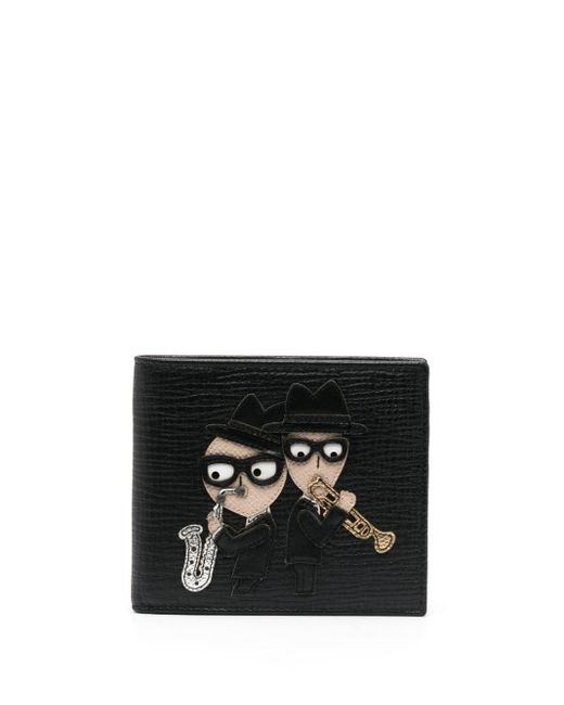 Dolce & Gabbana Black Logo-print Bi-fold Leather Wallet for men