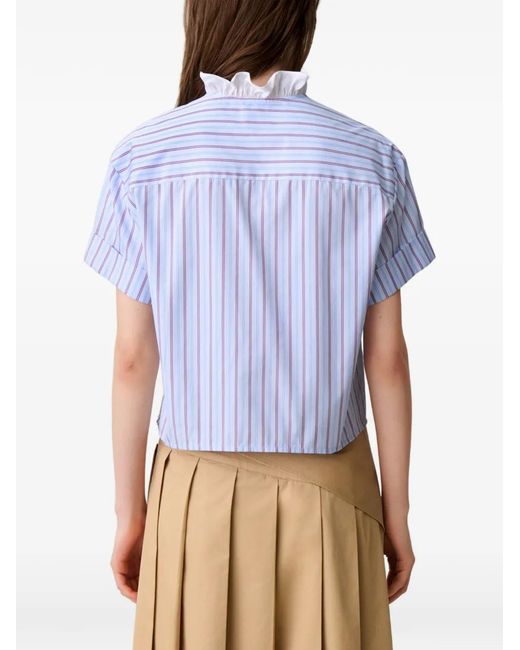 Claudie Pierlot Blue Ruffle-Trimmed Striped Shirt