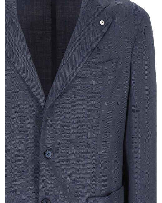 L.b.m. 1911 Blue Herringbone-Pattern Blazer for men