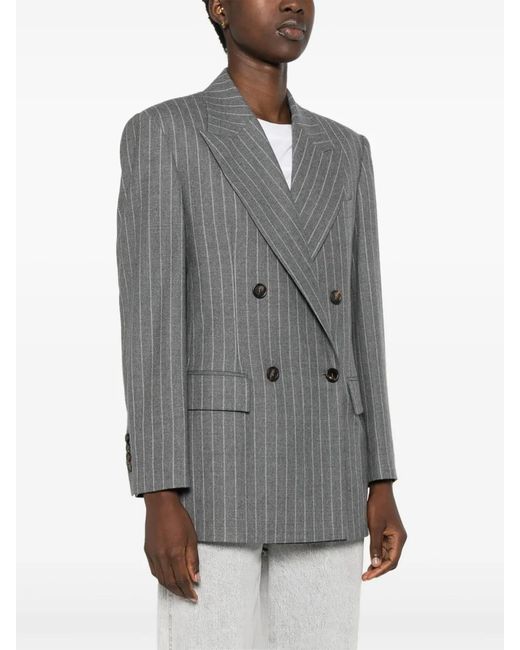 Brunello Cucinelli Gray Pinstriped Wool Blazer