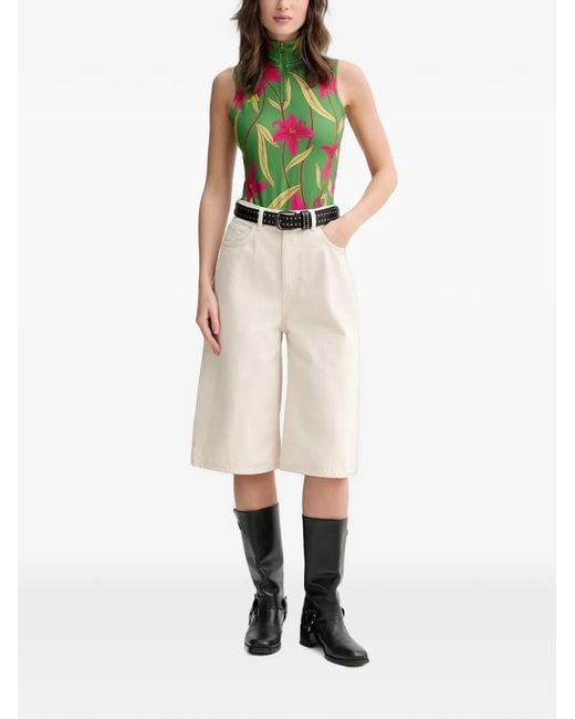 Adidas White X Farm Rio Floral-Print Sleeveless Bodysuit