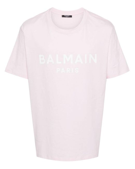 Balmain Pink Logo-Print Cotton T-Shirt for men