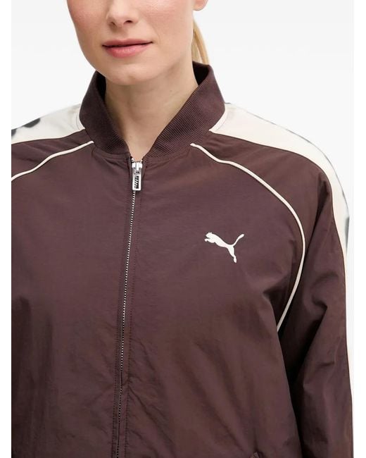 PUMA Brown T7 Logo-Embroidered Panelled Jacket