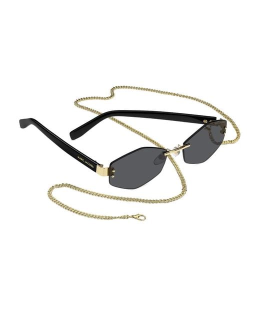 Marc Jacobs Black Geometric-Frame Chain-Strap Sunglasses