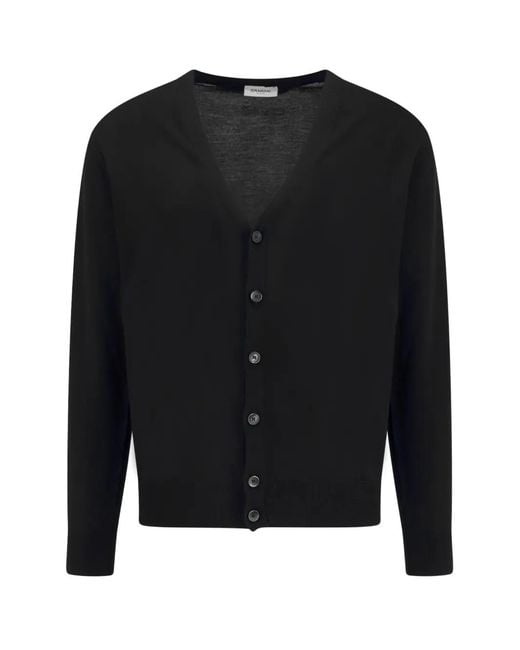 Bramani Cashmere Black V-Neck Button-Up Cardigan for men