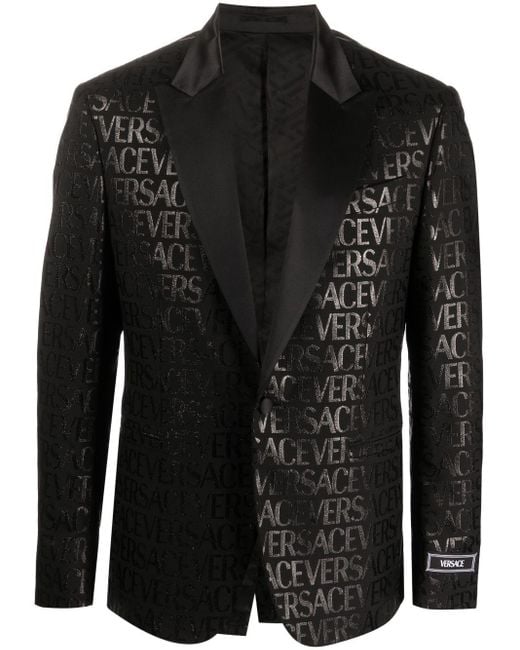 Versace Black Allover Jacquard Single-breasted Blazer for men