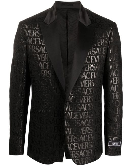 Versace Allover Jacquard Single-breasted Blazer in Black for
