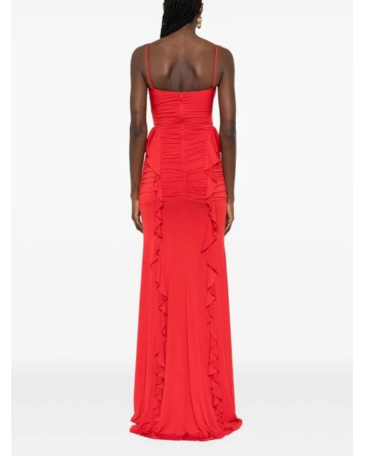 Nissa Red Floral-Appliqué Ruffled Maxi Dress