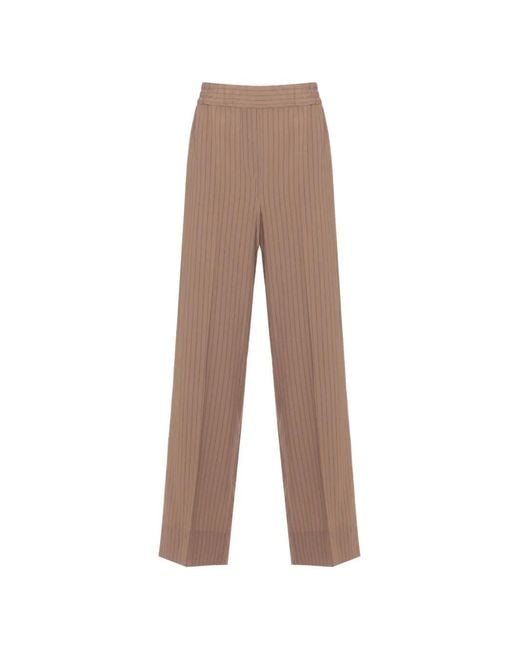 Emme Natural Pinstripe-Pattern Wide-Leg Trousers
