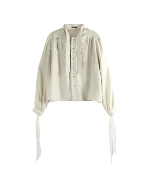 Ann Demeulemeester White Lace-Trim Silk Shirt for men