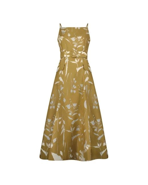 Lela Rose Brown Floral-Print Midi Dress