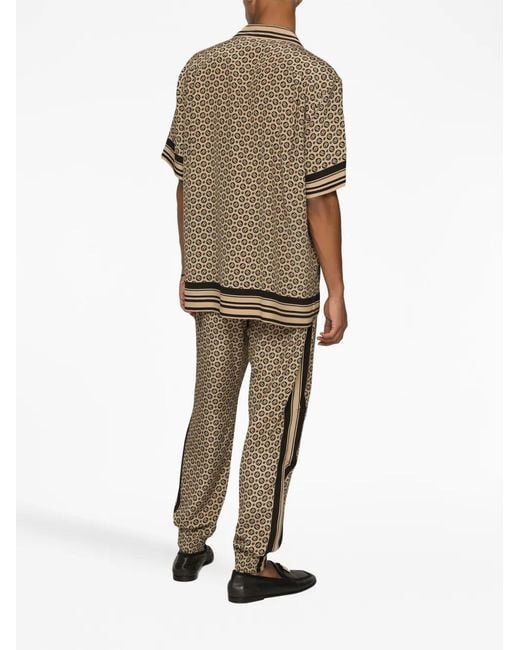 Dolce & Gabbana Multicolor Monogram-Pattern Print Silk Trousers for men