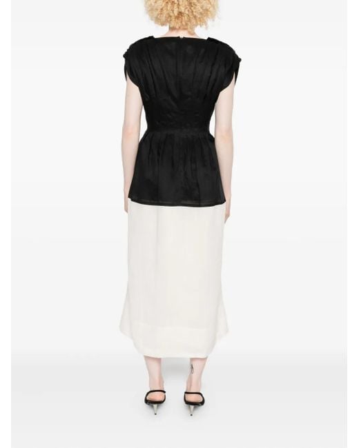 Sea Black Pleated V-neck mini dress