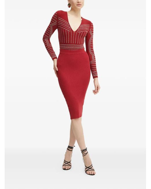 MARCIANO BY GUESS Red Studded V-Neck Bodysuit