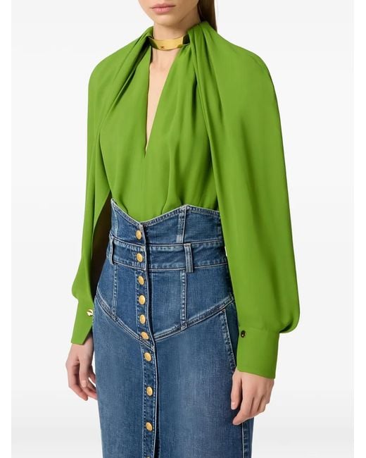 Elisabetta Franchi Green Cape-Sleeves Blouse