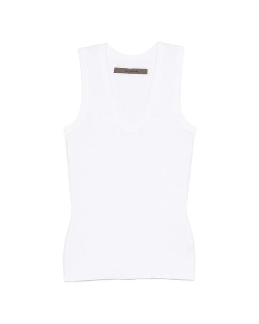 Enza Costa White Textured Rib Cotton Tank Top