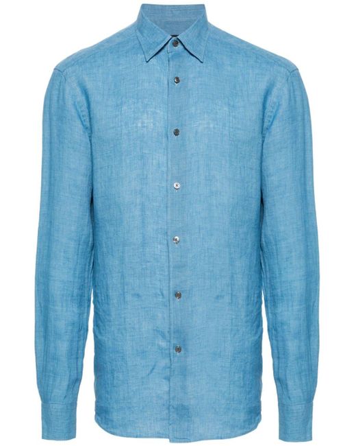 Zegna Blue Button-up Linen Shirt for men