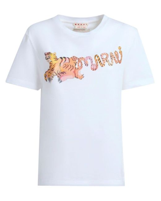 Logo-print cotton T-shirt Marni en coloris White