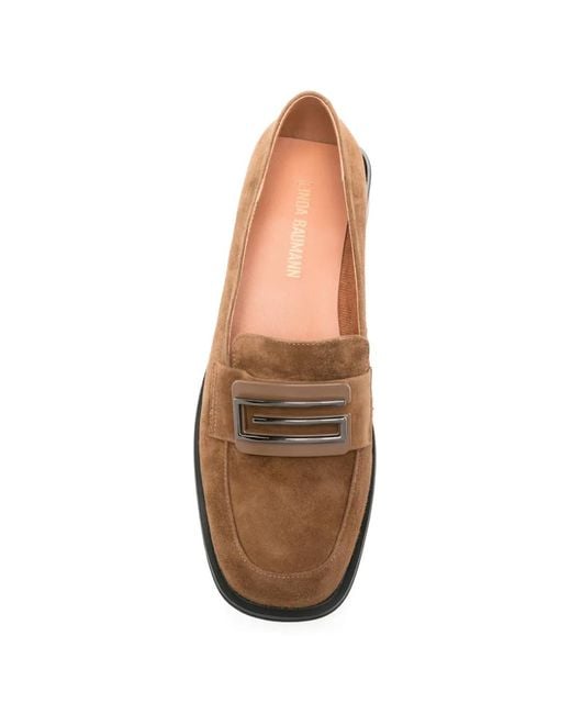 Linda Baumann Brown Buckle-Detail Suede Loafers