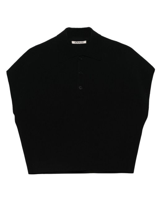 Auralee Black Ribbed-knit Polo Shirt