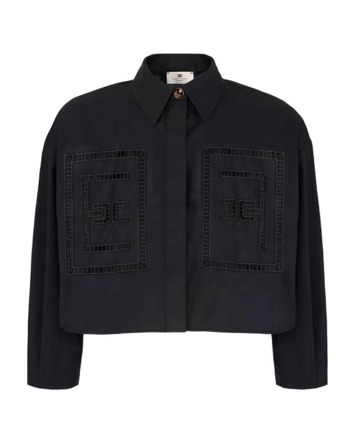 Camicia Crop Con Ricamo di Elisabetta Franchi in Blue