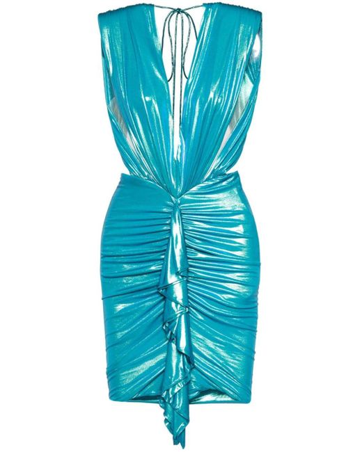 Vestido corto fruncido con acabado laminado Alexandre Vauthier de color Blue