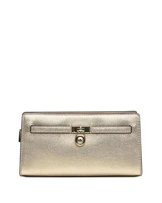 MICHAEL Michael Kors Hamilton Leren Clutch Met Metallic-Effect in het Natural