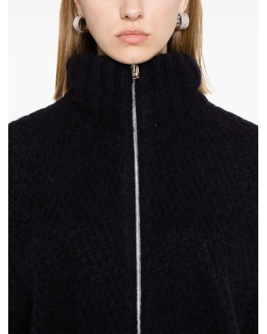 Herno Black Zip-Up Brushed Cardigan