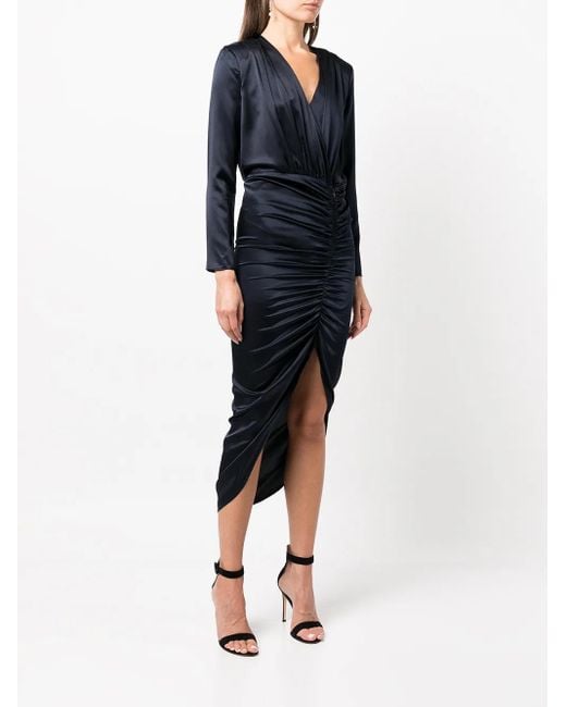 Veronica Beard Black Cameri Ruched Long-Sleeve Midi Dress