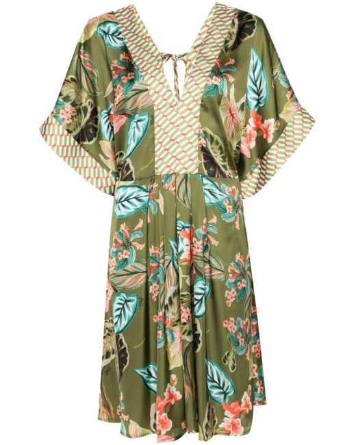 Liu Jo Green Botanical-print Satin Dress