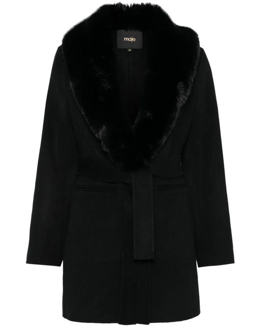 Maje Black Double-Faced Midi Coat