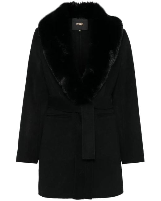 Maje Black Double-Faced Midi Coat