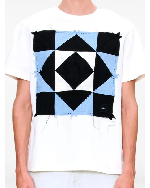 A.P.C. White Patchwork-Detail T-Shirt for men