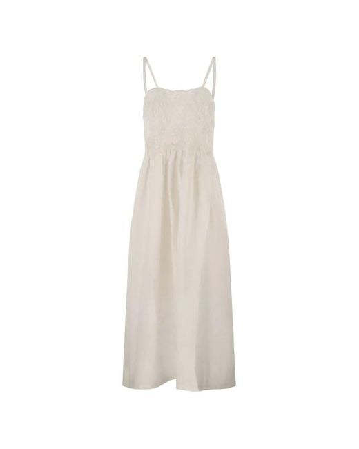 Maurizio Mykonos White Embroidered Tiered Midi Dress