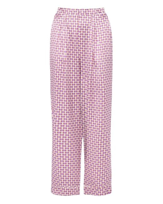 Eres Pink Clip Geometric-Print Silk Pyjama Trousers