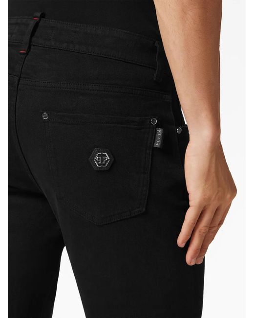Philipp Plein Black Supreme Logo-Plaque Straight-Leg Jeans for men
