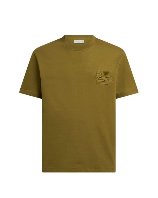 Etro Green Cotton Jersey T-Shirt With Raised Pegaso Logo for men