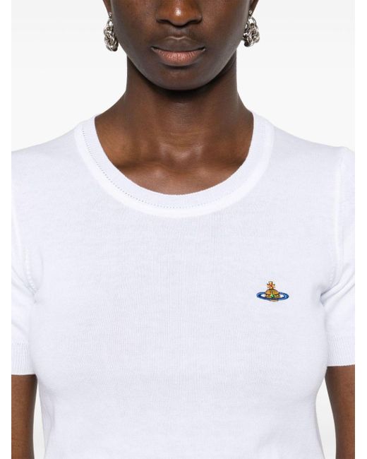 Vivienne Westwood White Orb-embroidered Knitted T-shirt