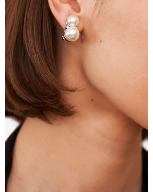 Kenneth Jay Lane White Double Cultura Pearl Clip-On Earrings