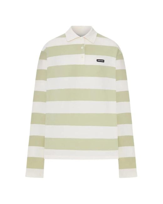 Miu Miu White Striped Jersey Long-Sleeve Polo Top
