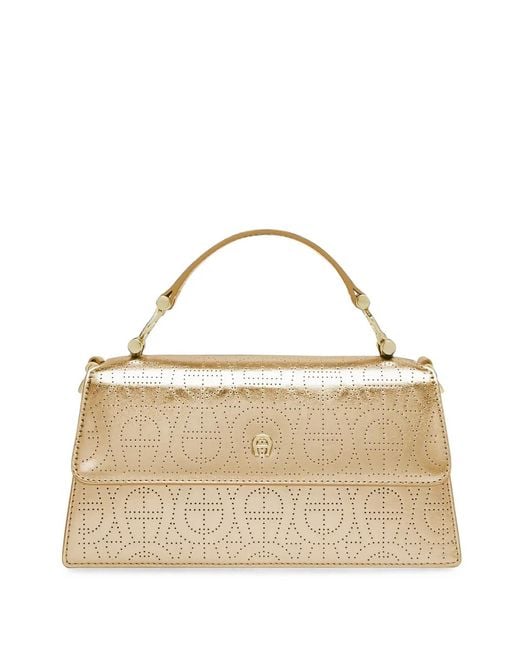 Aigner Natural Small Delia Lucida Perforated Calf Leather Shoulder Bag