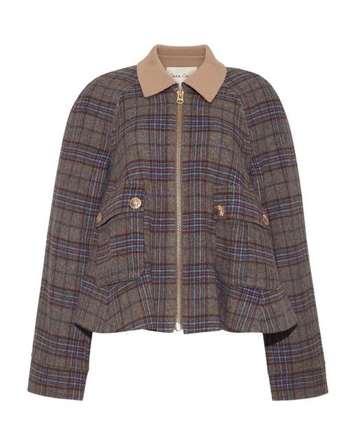 Cara Cara Brown Plaid-Pattern Zip-Front Jacket