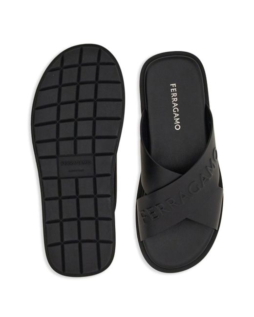 Ferragamo Black Crossover-strap Leather Sandals for men