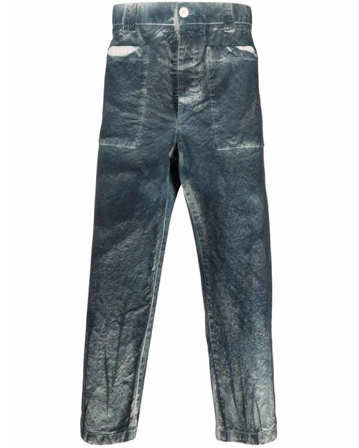 Sunnei Blue Bleached-Effect Cropped Trousers for men