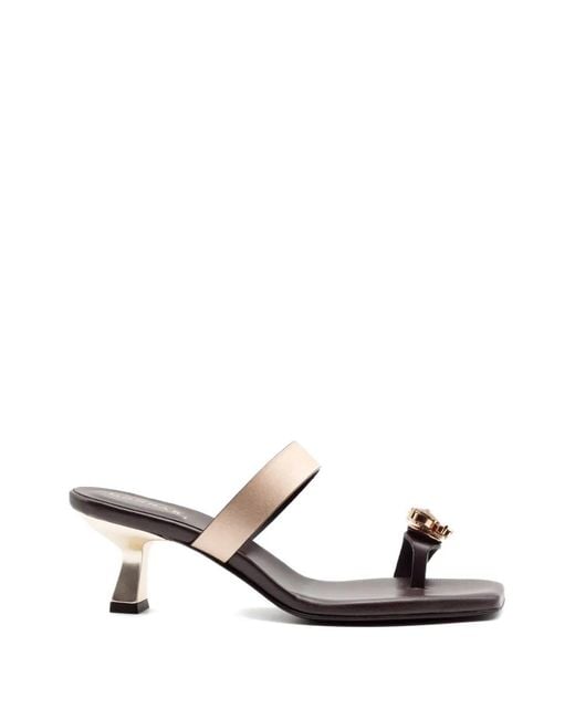 DONNARì Brown Jewel Strap Leather Sandals